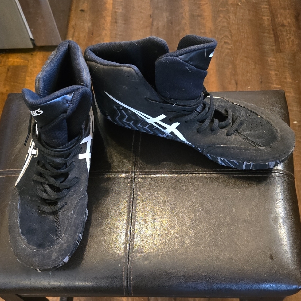 Asics Black and White High-Top Wrestling Sneakers